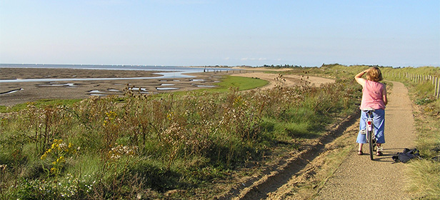 Woman-cycling-on-Snettisham-Beach-Norfolk-holiday-homes